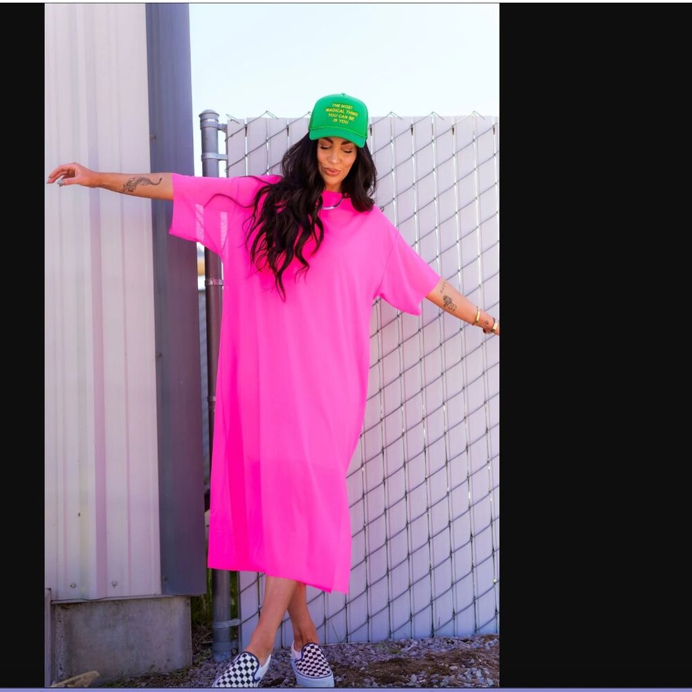 NWT Dressed in LALA Karma Oversized Mesh Dress + Slip
